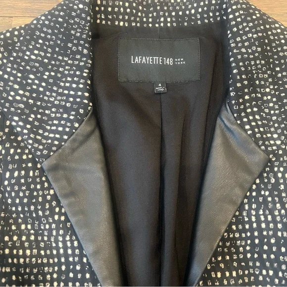 Lafayette 148 Blazer Polka Dot Black and White Leather Trim Size 4 Office Career - Picture 2 of 9